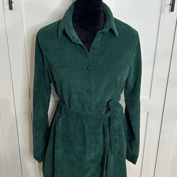 Nasty Gal Green Corduroy Cord Belt Shirt Dress - US 2 - EUC - Picture 2 of 4